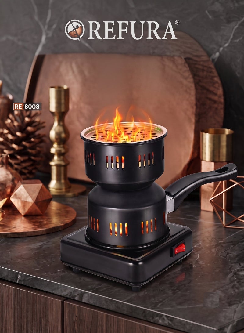 REFURA Electric Charcoal Starter, Fire Burner Stove - Porcelain Coating Removable Handle - For Boiler Bbq, Fire Entry And Coal Burner | Black | RE-8008 - Image 1