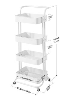 Meetion 4-Tier Full Metal Rolling Cart, Mobile Utility Cart with Lockable Wheels, Bathroom/Kitchen Cart Organizer Storage Cart Trolley with Handle for Landry/Snack/Book/Craft/Cleaning (4 Tier, Random Color)  - Image 2