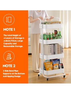 Meetion 4-Tier Full Metal Rolling Cart, Mobile Utility Cart with Lockable Wheels, Bathroom/Kitchen Cart Organizer Storage Cart Trolley with Handle for Landry/Snack/Book/Craft/Cleaning (4 Tier, Random Color)  - Image 4