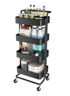 Meetion 4-Tier Full Metal Rolling Cart, Mobile Utility Cart with Lockable Wheels, Bathroom/Kitchen Cart Organizer Storage Cart Trolley with Handle for Landry/Snack/Book/Craft/Cleaning (4 Tier, Random Color)  - Image 1