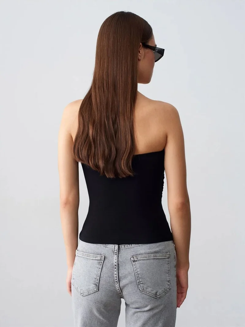 ديلفين Dilvin Strapless Slim-Fit Jersey Blouse With Tie Detail