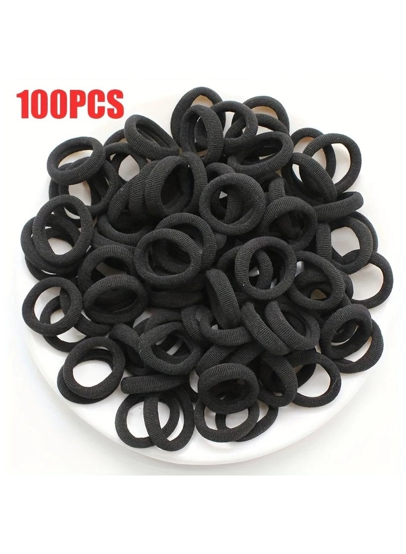 Generic 100pcs Small Elastic Hair Bands for Girls - Solid Color Polyester Ponytail Holders, Casual All-Season Hair Ties, Daily Use Rubber Scrunchie Hair Accessories for Teens - Image 1