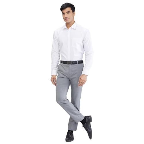 Raymond Men's Slim Fit Mid Rise Formal Trousers, Poly Viscose Blend, Structure Pattern, Flat Front | Dark Grey - Image 5