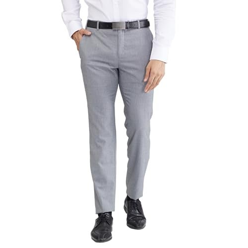 Raymond Men's Slim Fit Mid Rise Formal Trousers, Poly Viscose Blend, Structure Pattern, Flat Front | Dark Grey - Image 1