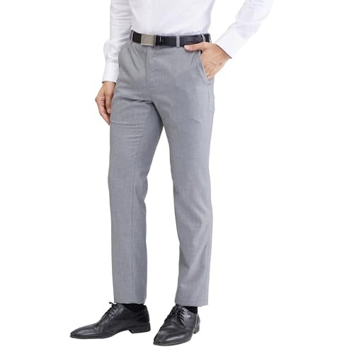 Raymond Men's Slim Fit Mid Rise Formal Trousers, Poly Viscose Blend, Structure Pattern, Flat Front | Dark Grey - Image 3