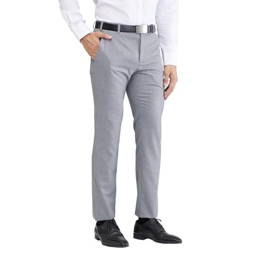 Raymond Men's Slim Fit Mid Rise Formal Trousers, Poly Viscose Blend, Structure Pattern, Flat Front | Dark Grey - Image 2
