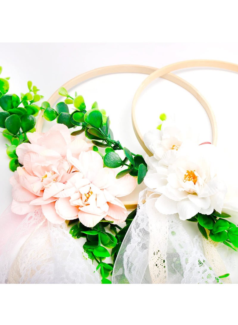 Excefore Wooden Floral Hoop Wreath Artificial Flower Hanging Wall Hoop Wreath Craft Hoop Rings for Making Wedding Decor and DIY Crafts  - Image 5