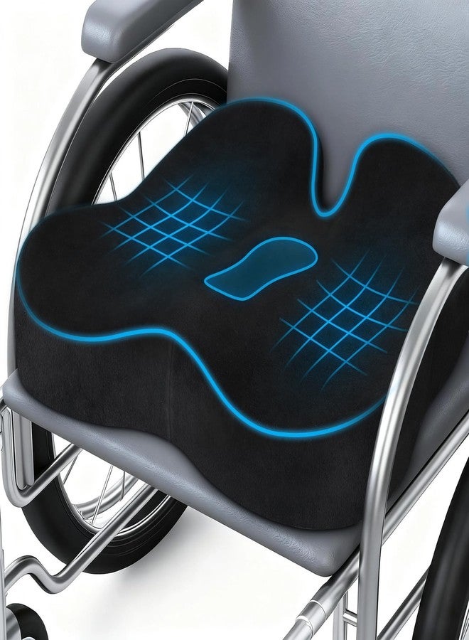 DailyCuddles Wheelchair Seat Cushion, Premium Memory Foam Office Chair Cushion, Supportive Donut Pillow for Sciatica, Tailbone & Back Relief, Ergonomic Long Sitting Chair Pad for Car, Airplane, Black - Image 1