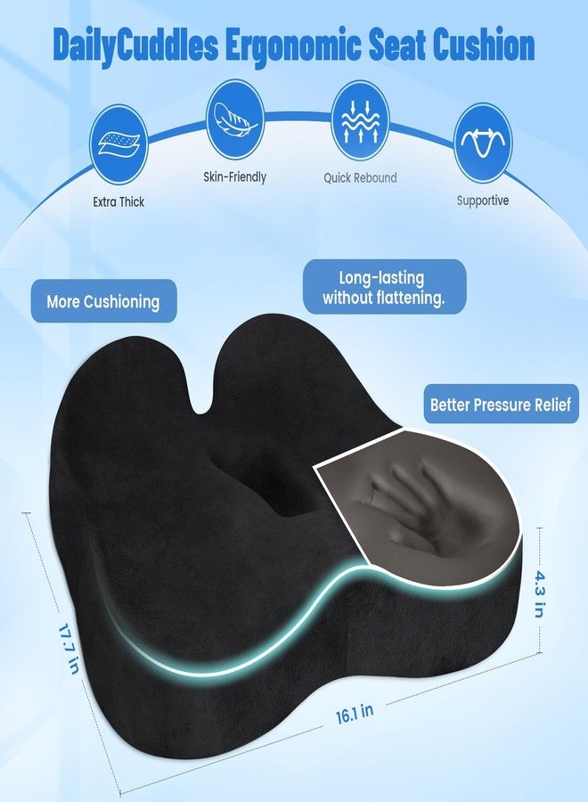 DailyCuddles Wheelchair Seat Cushion, Premium Memory Foam Office Chair Cushion, Supportive Donut Pillow for Sciatica, Tailbone & Back Relief, Ergonomic Long Sitting Chair Pad for Car, Airplane, Black - Image 5
