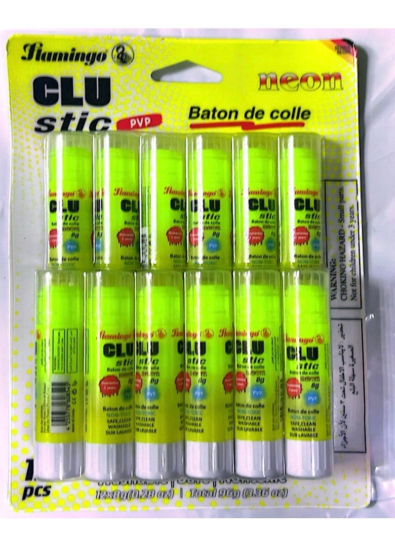 Flamingo 12-Pieces 8g Neon Glue Stick In Blister Pack