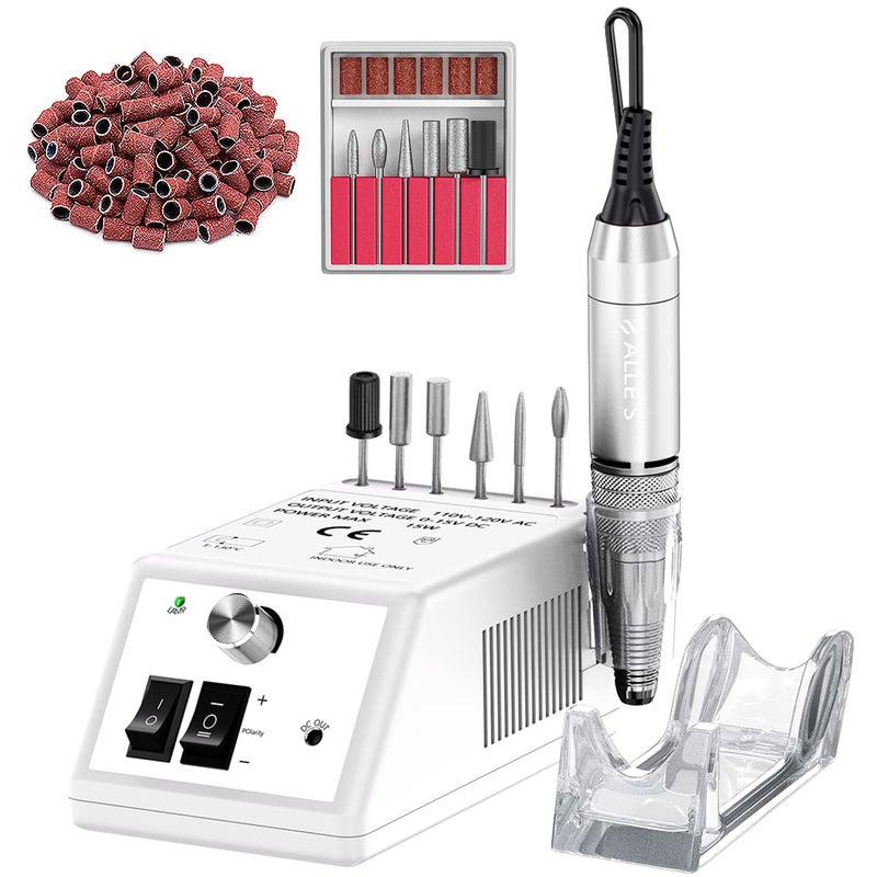 Professional Electric Nail Drill Machine 30000 RPM Efile Buffer Manicure Grinder Tools for Acrylic Nails with Nail Bits and Sanding Bands  White