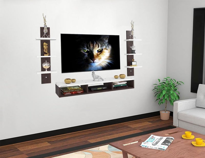 ERAWUD Riano Wall Mount TV Entertainment Unitwith Set Top Box Stand and Wall Shelf Display Rack for Living Room Wenge White Ideal for up to 32 Screen