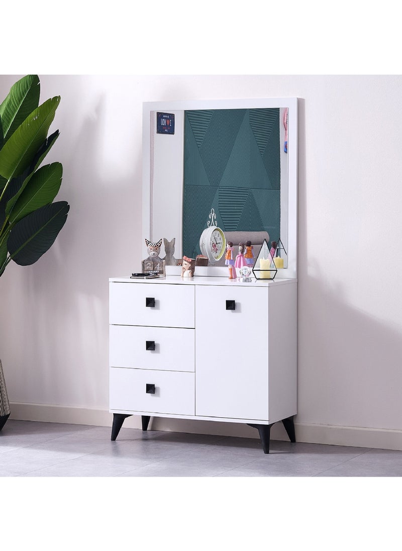 Home Box Star 2-Piece 3-Drawer Single Door Dresser | Dressing Table | Vanity Table | Makeup Table with Mirror Set White 40 x 86 x 90 cm  - Image 1