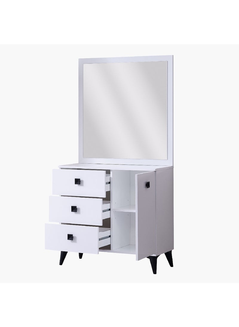 Home Box Star 2-Piece 3-Drawer Single Door Dresser | Dressing Table | Vanity Table | Makeup Table with Mirror Set White 40 x 86 x 90 cm  - Image 4