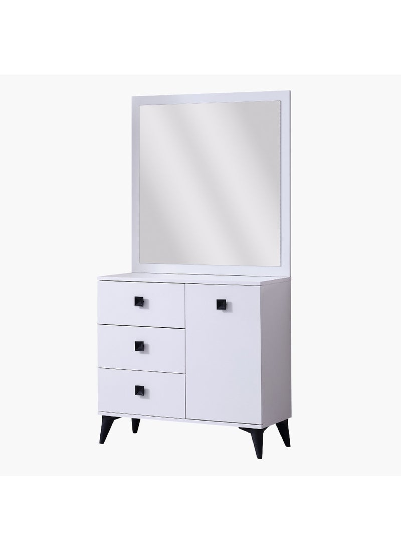 Home Box Star 2-Piece 3-Drawer Single Door Dresser | Dressing Table | Vanity Table | Makeup Table with Mirror Set White 40 x 86 x 90 cm  - Image 3