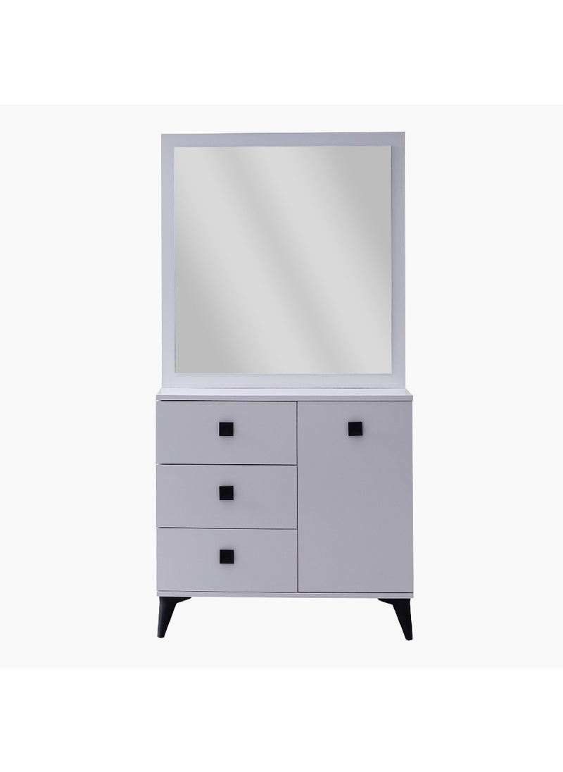 Home Box Star 2-Piece 3-Drawer Single Door Dresser | Dressing Table | Vanity Table | Makeup Table with Mirror Set White 40 x 86 x 90 cm  - Image 2