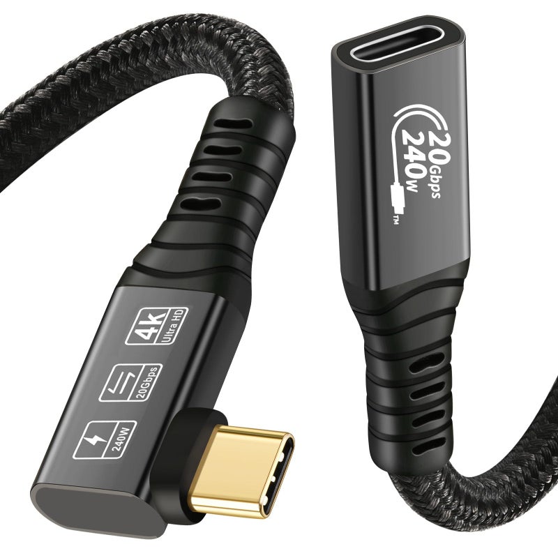 CHENLENIC 20Gbps USB C 3.2 Extension Cable, 90 Degree USBC 3.2 Gen2 Type-c Male to Female Extender Cable 4K@60Hz 240W Charging 20Gbps Data Transfer with External SSD eGPU (90 Degree Extension 20G 240W-0.25M) - Image 1