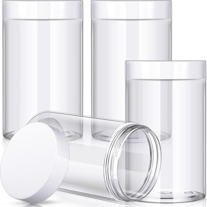 Patelai 4 Pieces Round Wide-mouth Leak Proof Plastic Container Jars with Lids for Travel Storage Makeup Beauty Products Face Creams Oils Salves Ointments DIY Making(32 Ounce,White) - Image 1