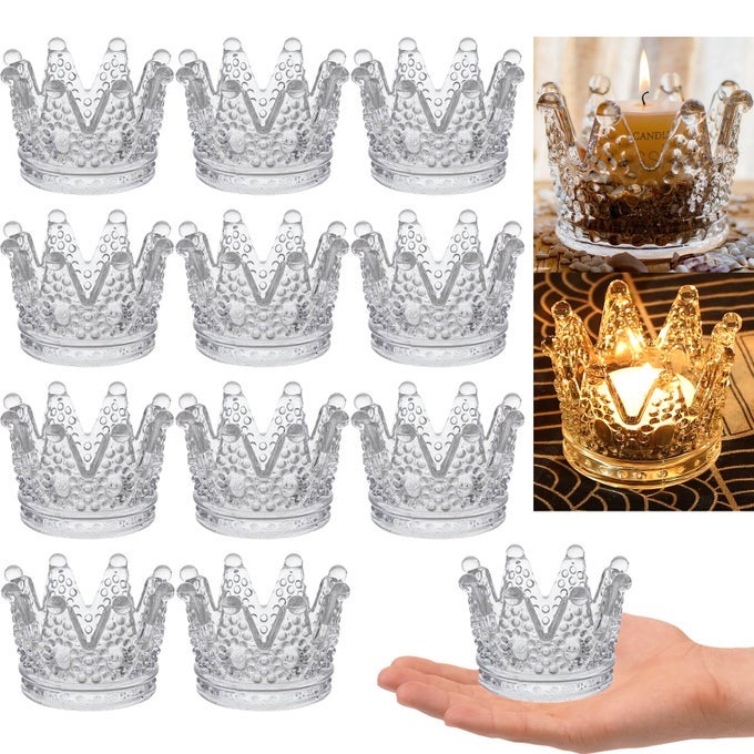 24 PCS CLEAR CROWN GLASS TEALIGHT CANDLE HOLDERSVOTIVE CANDLE HOLDERS BULKCANDLESTICK FOR WEDDINGPARTYDINNER HOME TABLE DECORATIVE