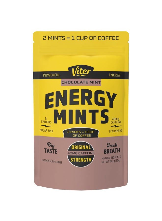 Viter Energy 40mg Caffeine Mints - Sugar Free, B Vitamins, Vegan, Boosts Fast Energized Alert Focus, Caffeinated Nootropic Supplement Pills (Chocolate Mint Flavor, 8oz, Bulk Bag) - Image 1