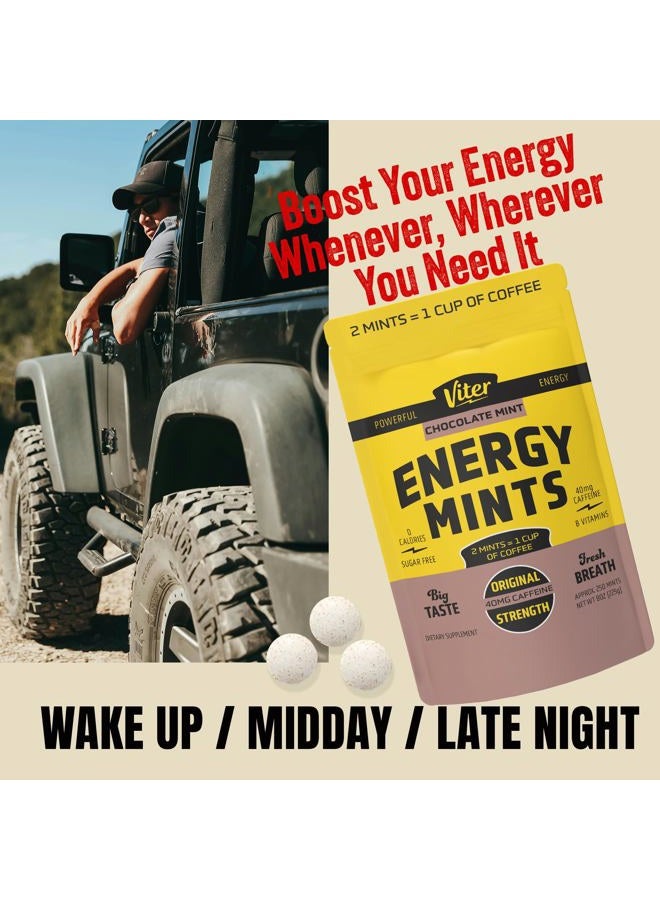Viter Energy 40mg Caffeine Mints - Sugar Free, B Vitamins, Vegan, Boosts Fast Energized Alert Focus, Caffeinated Nootropic Supplement Pills (Chocolate Mint Flavor, 8oz, Bulk Bag) - Image 3