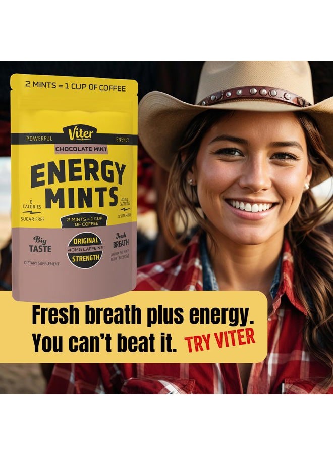 Viter Energy 40mg Caffeine Mints - Sugar Free, B Vitamins, Vegan, Boosts Fast Energized Alert Focus, Caffeinated Nootropic Supplement Pills (Chocolate Mint Flavor, 8oz, Bulk Bag) - Image 4