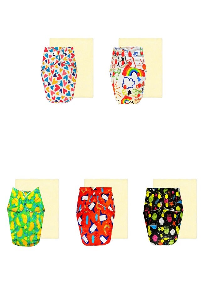 حفاضات قماشية دمبلدو إيليت مع ماصة سحرية (عبوة من 5) | مضادة للحساسية | مانعة للتسرب | أزرار كبس قابلة للتعديل | مثالية للأطفال الصغار | من 3 أشهر إلى 3 سنوات | للجنسين - Image 1