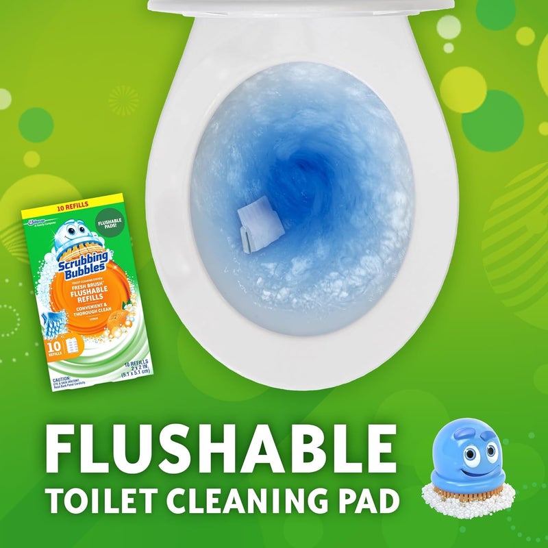 Scrubbing Bubbles Flushable Toilet Bowl Wand Cleaner Refills, Fresh Brush Cleaner Toilet Refill Pads, Removes Limescale & Odors, Citrus Scent, 10 Count (Pack of 1) - Image 2