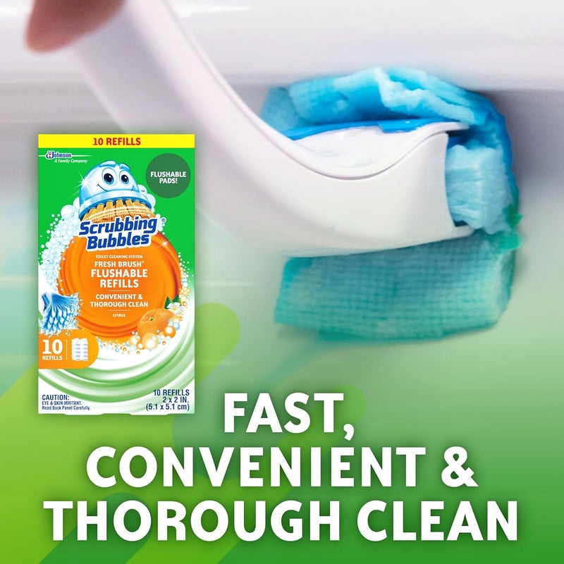 Scrubbing Bubbles Flushable Toilet Bowl Wand Cleaner Refills, Fresh Brush Cleaner Toilet Refill Pads, Removes Limescale & Odors, Citrus Scent, 10 Count (Pack of 1) - Image 3
