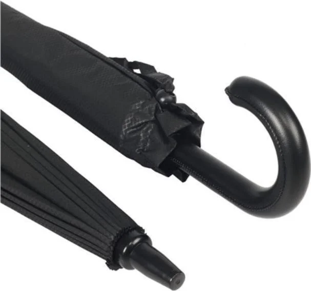 اليفن ماركت Black Patterned Walking Stick 24 Fiber Wire Leather Handle Premium Protocol Umbrella