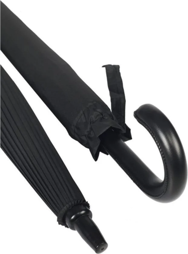 اليفن ماركت Black Patterned Walking Stick 24 Fiber Wire Leather Handle Premium Protocol Umbrella