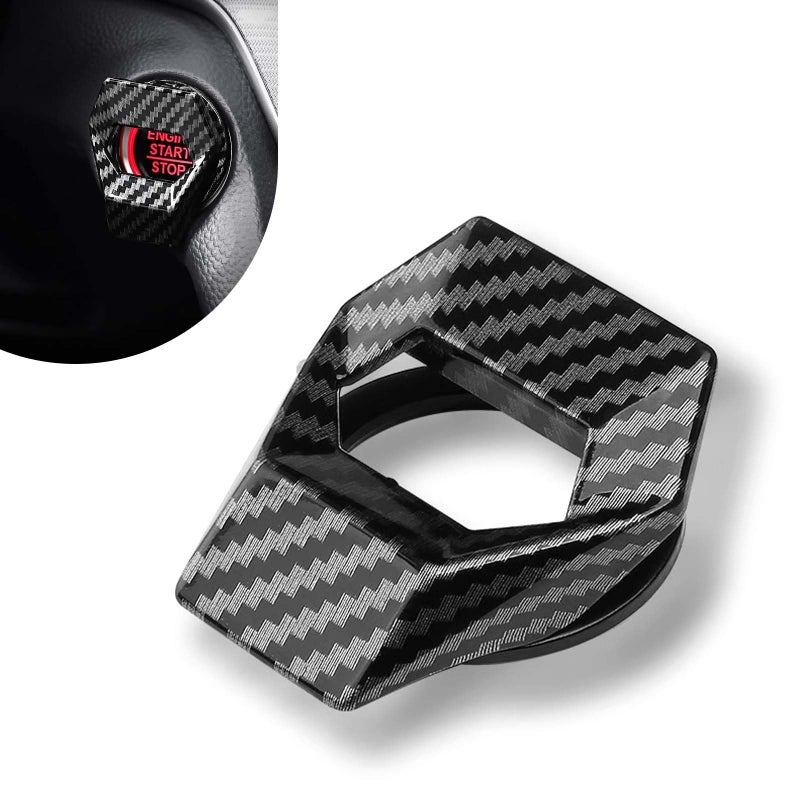Ferianl Push Start Button Cover Zinc Alloy Car Engine Start Stop Button Cover Protector Motorcycle Ignition Key Switch Cover DIY Car Interior Decor Universal for SUV Sedan MotorcycleCarbon Fiber - Image 3