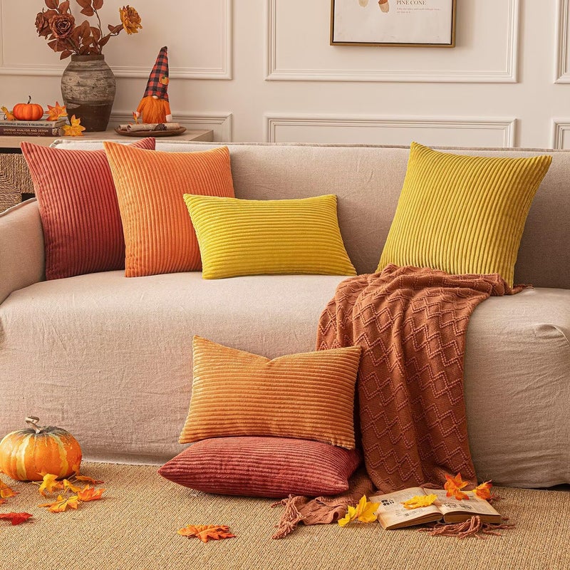 EMEMA Cushion Cover Corduroy Decorative Cushion Cover Sofa Cushion 40 x 40 cm Cord Cushion Cover Decorative Soft Decorative Cushion Covers for Sofa Armchair Home Bedroom Caramel - Image 3