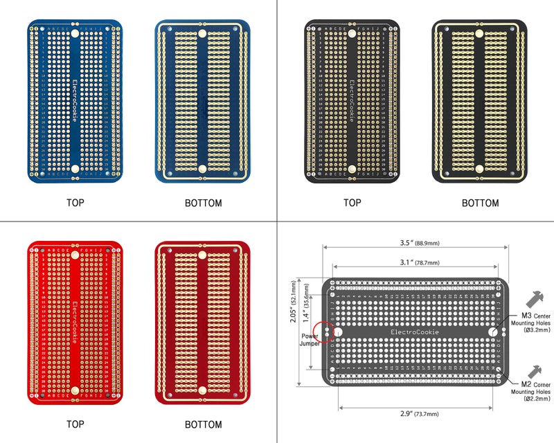 ElectroCookie Solderable Breadboard PCB Board for Electronics Projects Compatible for DIY Arduino Soldering Projects, Gold-Plated (9 Pack + 3 Mini, Multicolor Pack) - Image 3