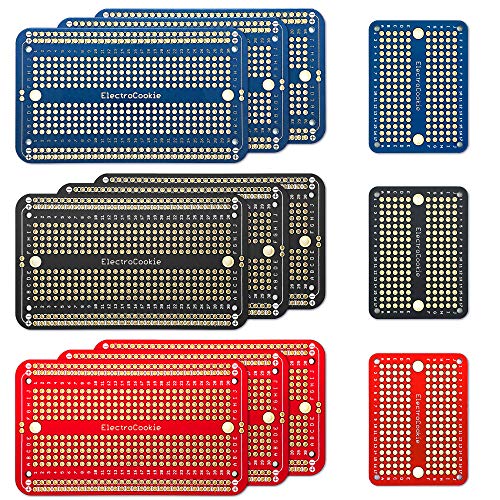 ElectroCookie Solderable Breadboard PCB Board for Electronics Projects Compatible for DIY Arduino Soldering Projects, Gold-Plated (9 Pack + 3 Mini, Multicolor Pack) - Image 1