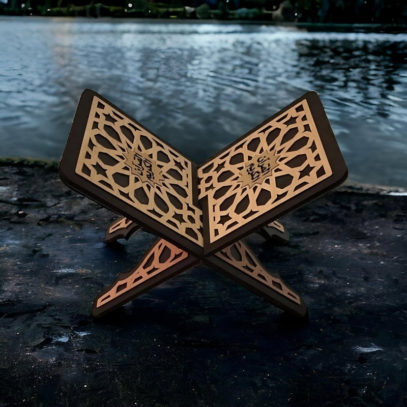 Luxury Accessory - Premium Wooden Quran Holder, beautifully designed to elevate your spiritual experience during readings. - Image 1