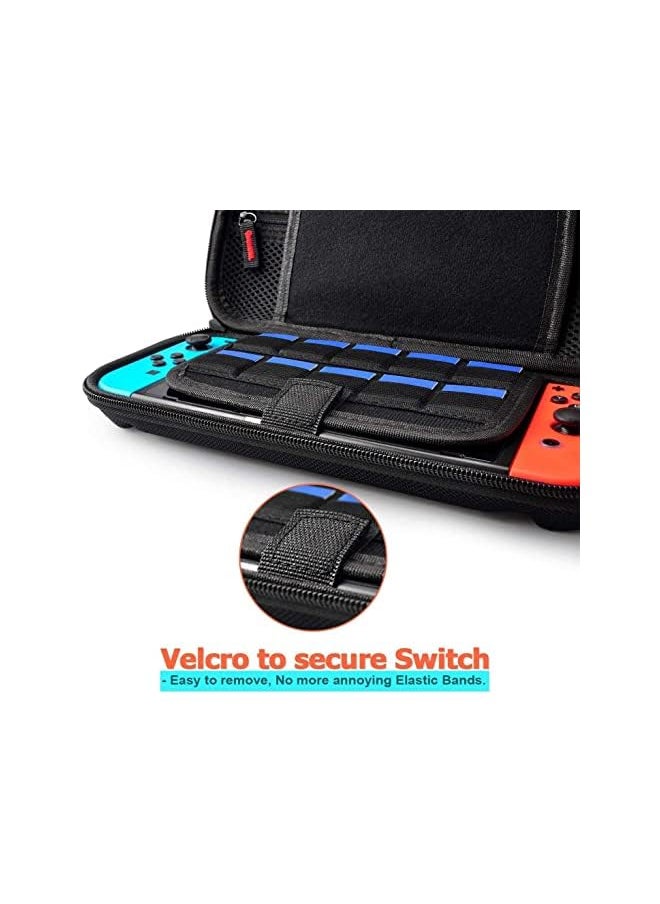 Switch Carrying Case Compatible with Nintendo Switch/Switch OLED - Fit AC Charger Adapter - with 20 Game Cartridges Hard Shell Travel Switch Pouch for Console & Accessories