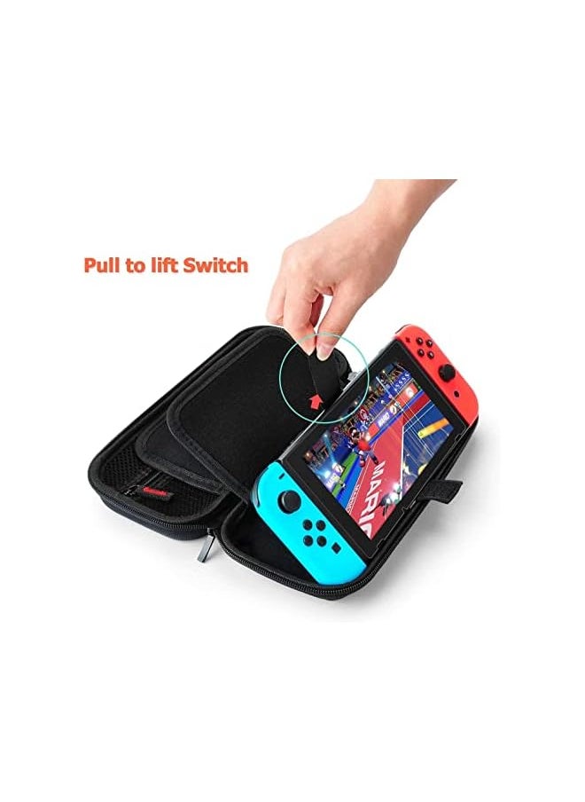 Switch Carrying Case Compatible with Nintendo Switch/Switch OLED - Fit AC Charger Adapter - with 20 Game Cartridges Hard Shell Travel Switch Pouch for Console & Accessories