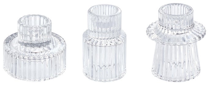 GLASS CANDLESTICK HOLDERS TEALIGHT CANDLE HOLDERS FOR TABLE CENTERPIECES WEDDING DECOR AND DINNER PARTY 3 PCS CLEAR