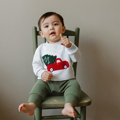 BemeyourBBs Toddler Baby Boy Christmas Outfit Cute Print Long Sleeve Sweatshirt and Pants Set 2 Piece Sweatsuit Winter Clothes (Car and Christmas Tree Grey, 12-18 Months) - Image 2