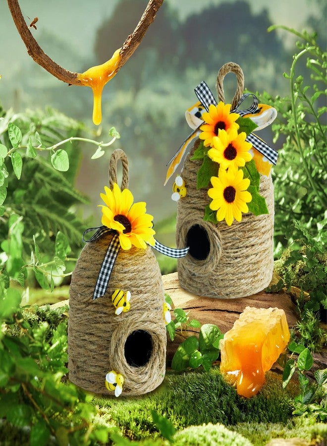 CRCZK Bigger Bee Hive Decor,2 Pack Bumble Bee Rustic Decor,Natural Bee House, Bumble Bee Theme Party Decor Spring Summer Rustic Farmhouse Kitchecn Table Decor, Honeybee Tiered Tray Decor - Image 3