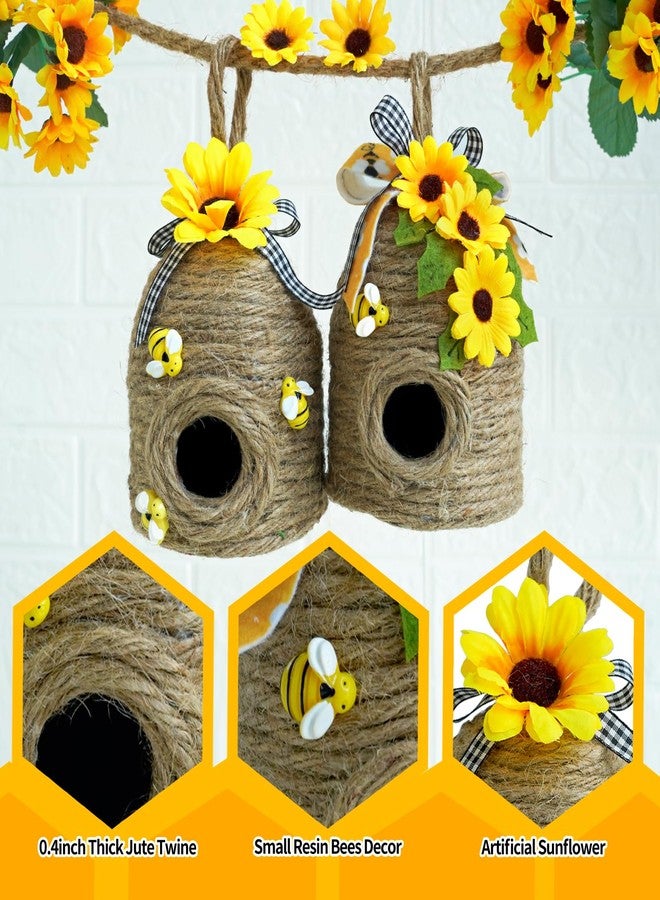 CRCZK Bigger Bee Hive Decor,2 Pack Bumble Bee Rustic Decor,Natural Bee House, Bumble Bee Theme Party Decor Spring Summer Rustic Farmhouse Kitchecn Table Decor, Honeybee Tiered Tray Decor - Image 4