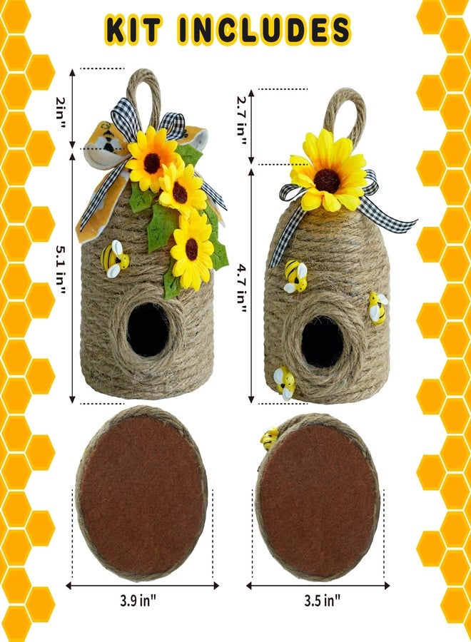 CRCZK Bigger Bee Hive Decor,2 Pack Bumble Bee Rustic Decor,Natural Bee House, Bumble Bee Theme Party Decor Spring Summer Rustic Farmhouse Kitchecn Table Decor, Honeybee Tiered Tray Decor - Image 2