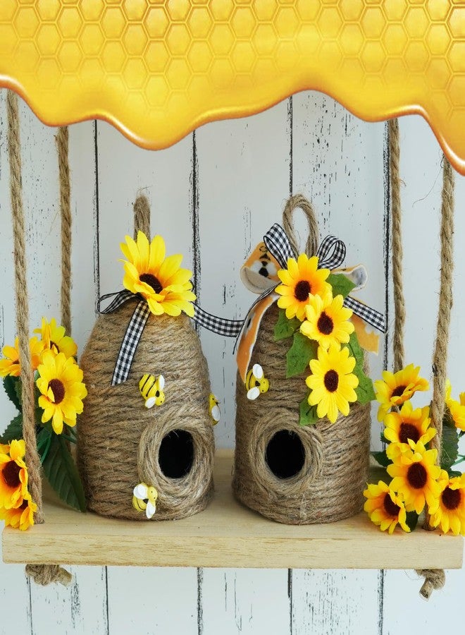 CRCZK Bigger Bee Hive Decor,2 Pack Bumble Bee Rustic Decor,Natural Bee House, Bumble Bee Theme Party Decor Spring Summer Rustic Farmhouse Kitchecn Table Decor, Honeybee Tiered Tray Decor - Image 5