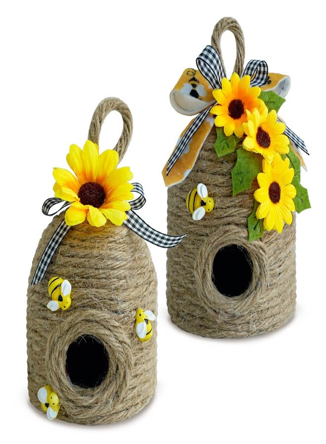 CRCZK Bigger Bee Hive Decor,2 Pack Bumble Bee Rustic Decor,Natural Bee House, Bumble Bee Theme Party Decor Spring Summer Rustic Farmhouse Kitchecn Table Decor, Honeybee Tiered Tray Decor - Image 1