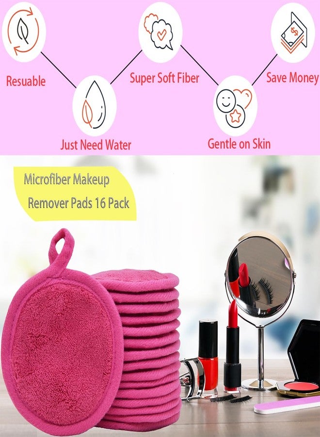 BloomSesame Reusable Makeup Remover Pads 16 Pack Microfiber Cleansing Facial Rounds Wipes Face, Eyes, Lips（3.5inch, Dark Pink） - Image 2