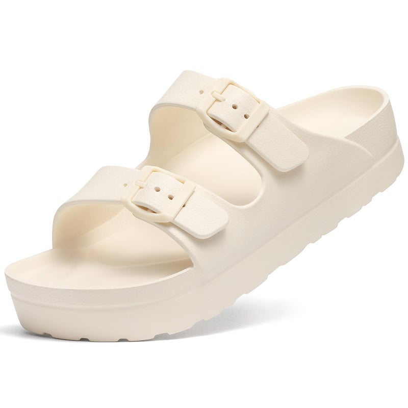 Goosecret Women's Platform Sandals with Arch Support Chunky Lightweight Foam Slip on Slides Comfortable Summer Beach Sandals with Adjustable Buckle Cream White, 38(size 7.5) - Image 1