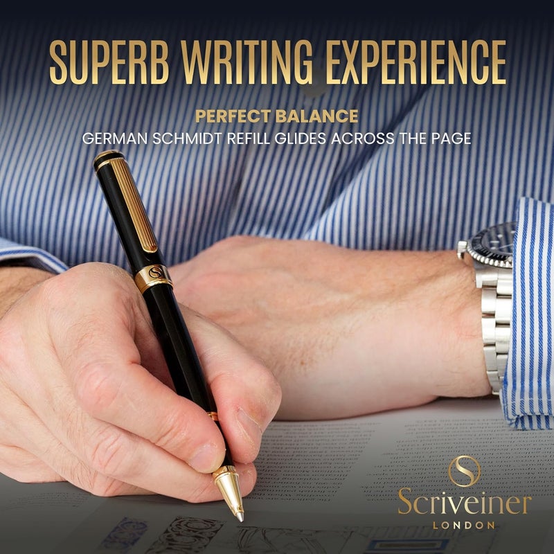 Scriveiner Black Lacquer Ballpoint Pen – Stunning Award-Winning Luxury Pen, Schmidt Black Refill, Best Ball Pen Gift Set for Men & Women, Professional Executive Office, Nice Fancy Designer Pens - Image 4