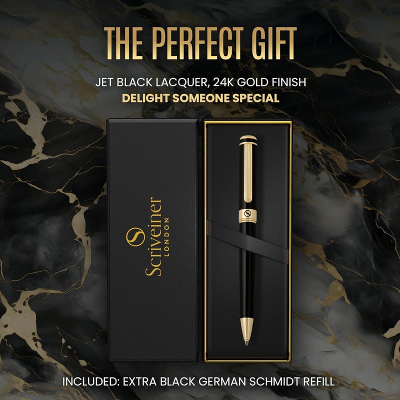 Scriveiner Black Lacquer Ballpoint Pen – Stunning Award-Winning Luxury Pen, Schmidt Black Refill, Best Ball Pen Gift Set for Men & Women, Professional Executive Office, Nice Fancy Designer Pens - Image 3