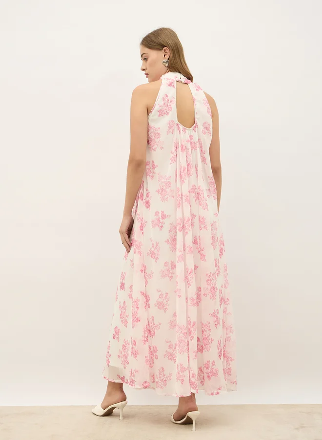 Styli Styli All-Over Floral Print Halter Neck A-Line Maxi Dress